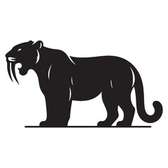 Saber-Toothed Tiger silhouette mid-pounce – Saber-Toothed Tiger illustration – Minimalist Saber-Toothed Tiger vector – Stone Age silhouette

