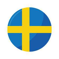 Round Flag of Sweden in Glossy Badge Format with Light Effect