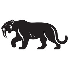 Smilodon silhouette frozen in prehistoric motion – Smilodon illustration – Minimalist Smilodon vector – Stone Age silhouette

