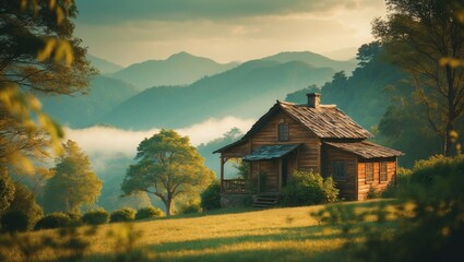 Secluded mountain lodge surrounded by nature