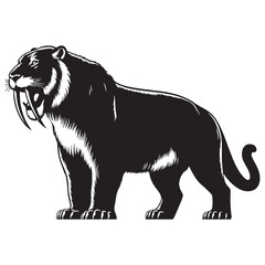 Saber-Toothed Tiger silhouette roaring into the wind – Saber-Toothed Tiger illustration – Minimalist Saber-Toothed Tiger vector – Stone Age silhouette

