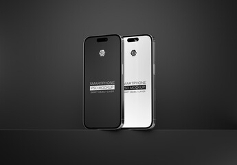 Two Smartphones On A Black Edge Mockup