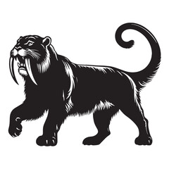 Hunter’s posture Smilodon silhouette – Smilodon illustration – Minimalist Smilodon vector – Stone Age silhouette

