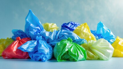 Abstract concept of consumerism and pollution with multicolored plastic bags