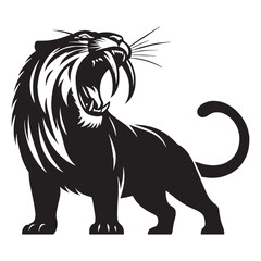 Saber-Toothed Tiger silhouette showing strength and speed – Saber-Toothed Tiger illustration – Minimalist Saber-Toothed Tiger vector – Stone Age silhouette

