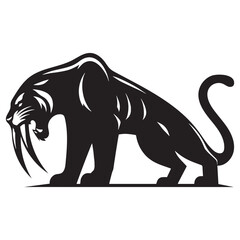 Agile and fierce Smilodon silhouette in motion – Smilodon illustration – Minimalist Smilodon vector – Stone Age silhouette


