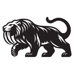 Obraz premium Smilodon silhouette with deadly precision – Smilodon illustration – Minimalist Smilodon vector – Stone Age silhouette