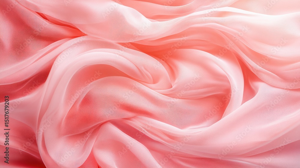 Poster luxurious red tulle fabric with soft wavy folds, creating a dreamy and textured abstract composition