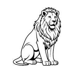 Obraz premium Majestic Lion Outline Illustration . Black and White Animal Drawing single icon SVG.