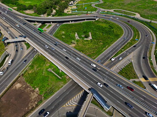 Large transport interchange.  Drone view, springtime.