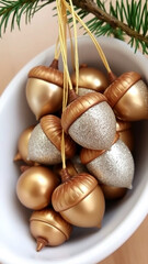 Gold and silver glitter acorn christmas ornaments