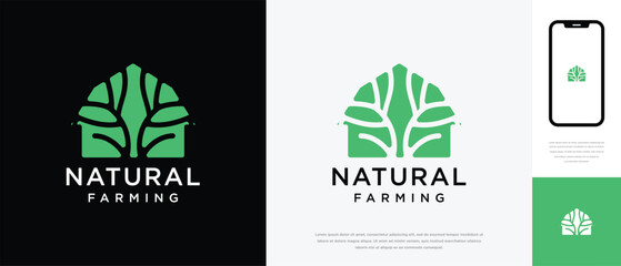 Nature tree farm house logo design. Nature leaf farm logo template. Farming and ranch logo symbol icon	