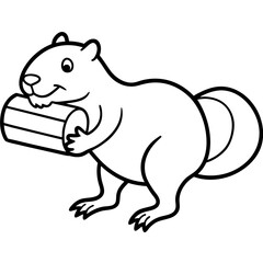 Fototapeta premium Beaver Holding Log with Tail Visible in Outline Vector
