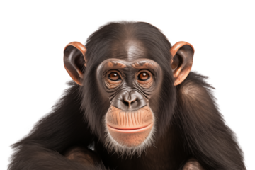 Intelligent chimpanzee expression, cut out and isolated for design use.