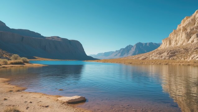 Serene African lake surrounded by rocky mountains, lush forest, and vibrant sky in Jijel, Algeria