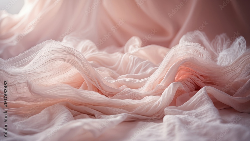 Poster delicate pink chiffon with fluid patterns and soft texture, creating an airy, romantic backdrop for 