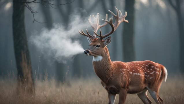 Large male deer in natural habitat, showcasing aggressive rut actions with foot stomping and snorting