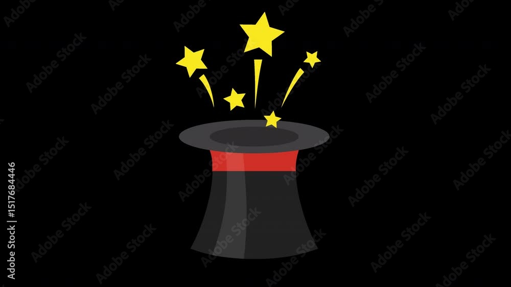 Poster magical starburst: animated hat design with sparkling stars on a transparent background