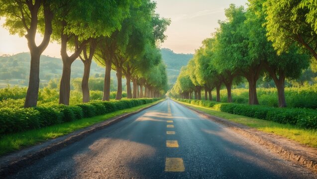 Scenic highway through lush mountains and green landscape