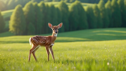Young deer grazing in a summer meadow