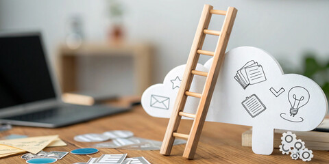 Ladder of innovative concept with the organization of data and advancements in business technology