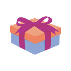 A beautifully wrapped gift box with a purple ribbon