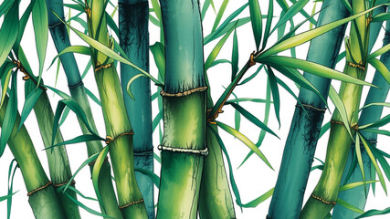 Lush green bamboo forest watercolor illustration