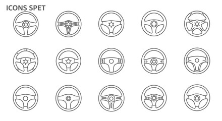 Automotive Steering Wheel Icons 15 Line Art Designs for Vector Graphics