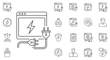 Website Charging, Power, Electricity, Plug Icon Set Web Design Elements