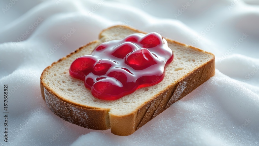 Poster slice of white bread with strawberry jam on an isolated background