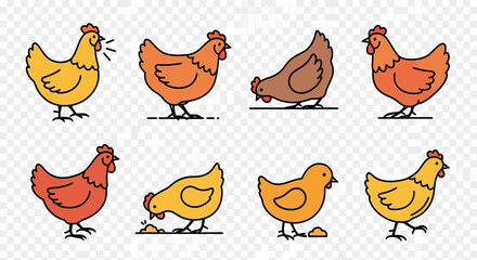 Adorable Chicken Illustrations A Collection of Eight Unique Designs