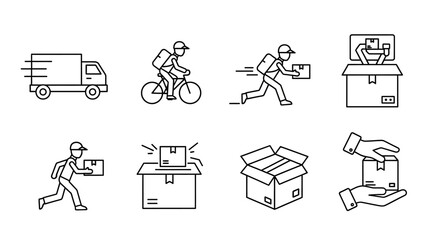 Fast Delivery Service Icons Line Art Illustrations for Websites and Apps