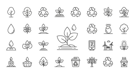 Eco-Friendly Line Icons Recycling, Nature, and Sustainability Symbols
