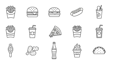 Fast Food Icons Line Art Illustrations for Menus, Websites, and Apps