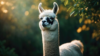 Fototapeta premium The Llama (Lama glama): A Domestic South American Camelid Used for Meat and Packing in Andean Cultures