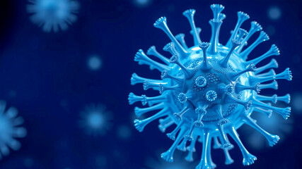 Microscopic view of a blue coronavirus cell