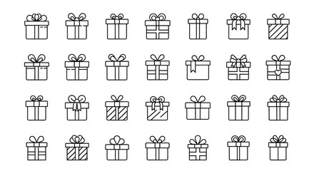Collection of Gift Box Icons 30 Line Art Present Designs for Graphic Design