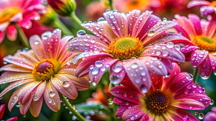 Flowers covered in raindrops after a gentle storm generative ai