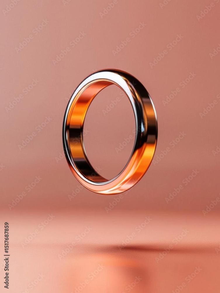 Poster 3d rendering of a ring. the ring is in the center of the image and is made of a shiny, metallic mate