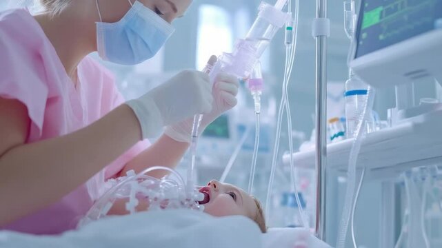 Caring in the NICU: A compassionate nurse in scrubs carefully attends to a premature infant in the Neonatal Intensive Care Unit, highlighting the dedication and expertise of medical professionals.
