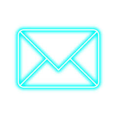 blue neon mail icon isolated on transfer background, blue mail icon, neon-blue email envelope symbol