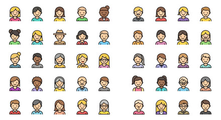Diverse Set of Colorful User Profile Icons Avatar Illustrations for Websites and Apps