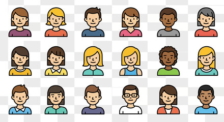 Diverse Collection of Flat Cartoon Profile Icons  Perfect for Websites and Applications