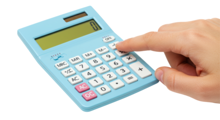 Isolated Calculator with Hand Pressing Button