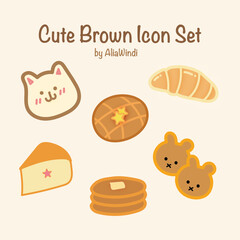 Cute Things Brownie Cake Food and Bear for Sticker or Icon Sheet for Graphic Design Illustration 