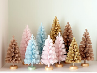 Pastel and gold bottlebrush christmas trees decor