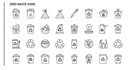 Zero Waste Icons  A Collection of Sustainable Recycling and Waste Reduction Line Art Graphics