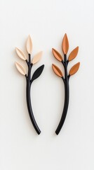 Abstract Beige and Copper Leaf Branches on White Background