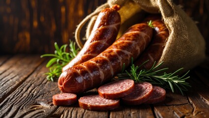 Loukaniko: Traditional Greek Sausage with Rosemary and Sea Salt on Linen