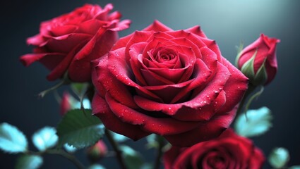Intimate macro of a red rose against a natural background